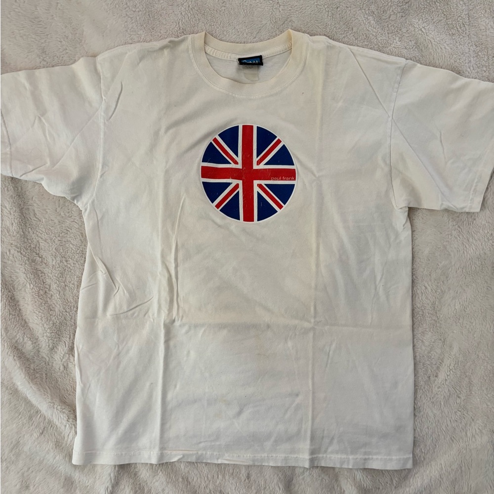 Rare Paul Frank White Graphic T-Shirt with Union Jack Design